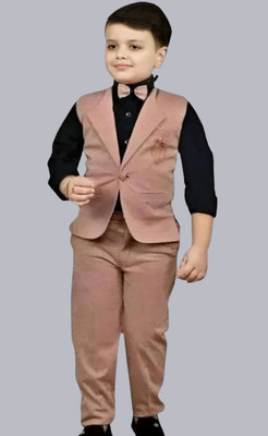 AJ STYLES Boys Party(Festive) Waistcoat Pant, Shirt(Peach)