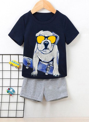 psv fashion Baby Boys Casual T-shirt Trouser(Navy Blue)