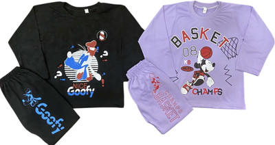 mank D Baby Boys & Baby Girls Goofy Casual T-shirt Track Pants(Black Levender)