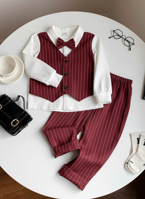 JIVIRA FASHION Baby Boys Party(Festive) Waistcoat Coat, Shirt, Pant(RED, WHITE)