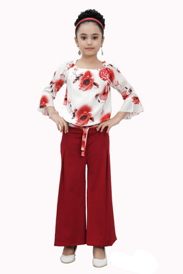 CLOTH ADDA Girls Casual Top Pant(Red)
