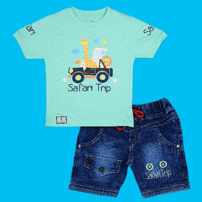HouseOfCommon Boys Casual T-shirt Shorts(Sea Green)