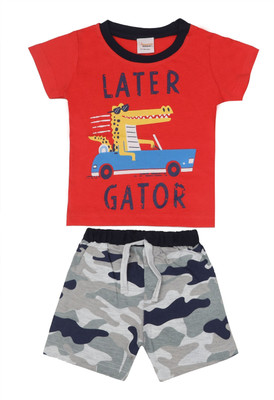 happiee bears Baby Boys Casual T-shirt Shorts(Red)