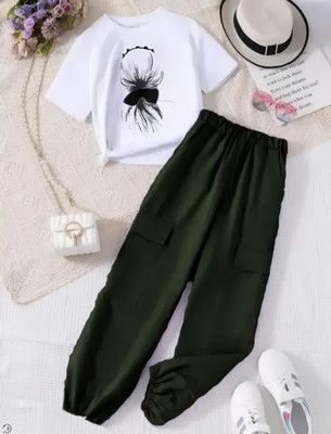 ayat Girls Casual T-shirt Track Pants(mint green)