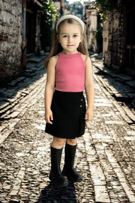 RIYANSHI Girls Casual Top Shorts(Pink, Black)