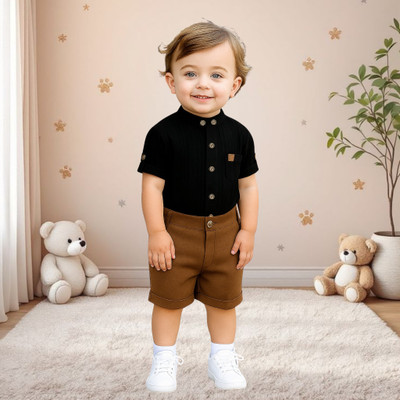menvy Baby Boys Casual Shirt Shorts(Black)
