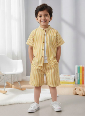 Ruturaj Baby Boys Casual Shirt Shorts(YELLOW, WHITE)