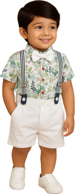 KRIYU CREATION Boys Party(Festive) Shirt Shorts(GREEN)