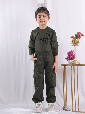 NEUDIS Girls Casual Top Trouser(Olive)