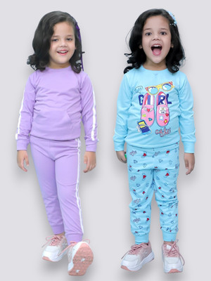 Chandrika Girls Casual T-shirt Trouser(PURPLE_BLUE)