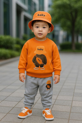 Z COLLECTION Boys & Girls Casual T-shirt Pant(Orange & Grey)