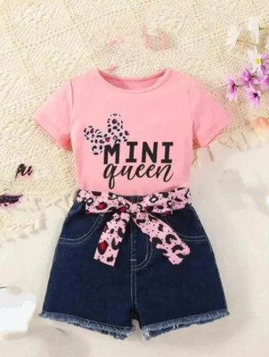 Aazzeen fashion Baby Girls Party(Festive) Top Shorts(PEACH AND NEAVY BLUE)