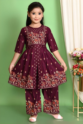 NEW SHIFA FASHION Girls Festive & Party, Casual, Formal Kurta and Palazzo Set(Maroon Pack of 1)