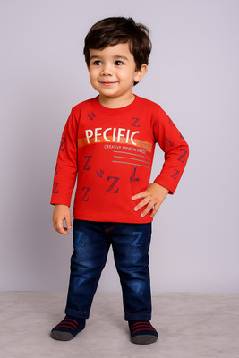 FELLORA Boys & Girls Party(Festive) T-shirt Jeans(Red)