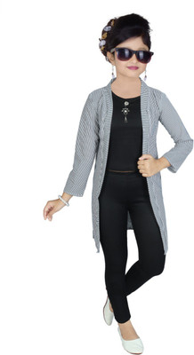 TANIO Girls Party(Festive) Top Pant, Shrug(BLACK)