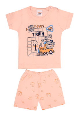 happiee bears Baby Boys & Baby Girls Casual T-shirt Shorts(Peach)