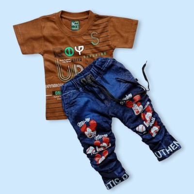 mahi creation Boys Party(Festive) T-shirt Jeans(Brown, Blue)