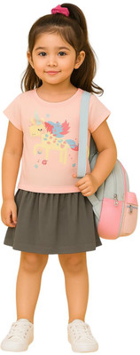 KIdbea Girls Casual Top Skirt(LIght Pink Unicorn)