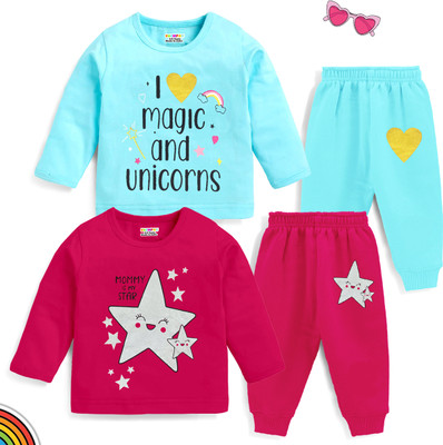 Kuchipoo Baby Girls Casual T-shirt Track Pants(Multicolor 132)