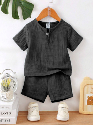 Nelkar Boys & Girls Casual Shirt Shorts(BLACK)