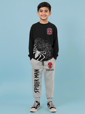 YK Marvel Boys Spiderman Casual T-shirt Track Pants(Black, Grey)