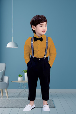 KRIYU CREATION Baby Boys Party(Festive) Shirt Pant(Mustard)