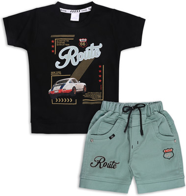 Wishkaro Boys Casual T-shirt Shorts(Black)