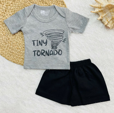 Piku Store Baby Boys & Baby Girls Casual T-shirt Shorts(Light Grey, Black)