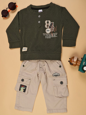 V-MART Baby Boys Casual T-shirt Pant(Olive)