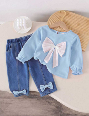 MANJURLASKAR Girls Party(Festive) Top Jeans(sky blue)
