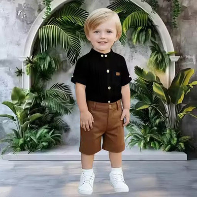 MODTHREAD Boys & Girls Casual Shirt Shorts(Black,Brown)