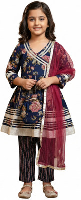 Rangi Saga Baby Girls Party(Festive) Kurta Pant(Blue)