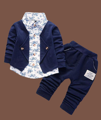 Cruck Baby Boys & Baby Girls Party(Festive) Jacket Pant(Blue)