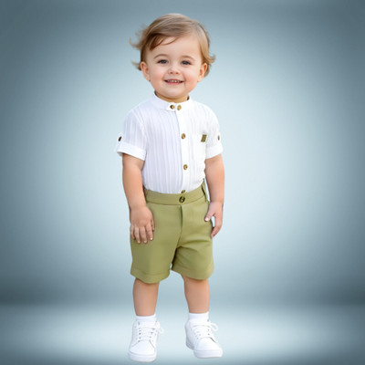 menvy Baby Boys Casual Shirt Shorts(Green)