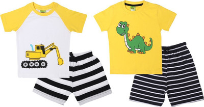 ShaishavWears Baby Boys Casual T-shirt Shorts(White - YellowB)