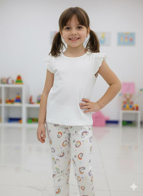 Silakaari Baby Girls Casual Top Legging(White-Off White)