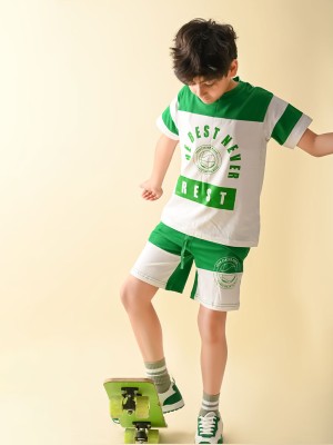 Lilpicks Boys Casual T-shirt Shorts(White Green)