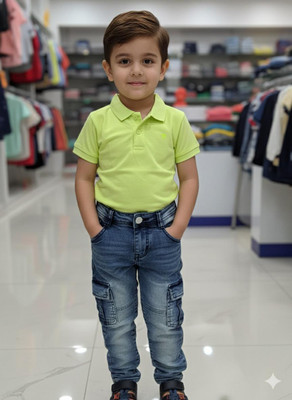 Silakaari Baby Boys & Baby Girls Casual T-shirt Jeans(Lemon Yellow, Blue)