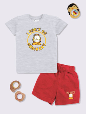 YK X Minute Mirth Boys & Girls Garfield Casual T-shirt Shorts(Grey Melange)