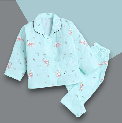 VRUKSHMANI Kids Nightwear Baby Boys & Baby Girls Printed Cotton Blend(Multicolor Pack of 1)