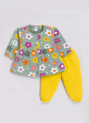 TINY BINY Baby Girls Casual Top Pant(Pista)