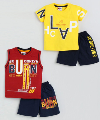 Mars Infiniti Boys Casual T-shirt Shorts(Yellow_Maroon)