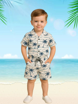 FASHION GRAB Boys Casual Shirt Shorts(WhiteC)