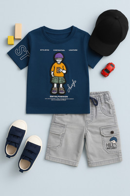 karnika Baby Boys Casual T-shirt Shorts(Navy Blue)