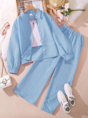 MANSI FASHION Girls Casual Shirt Pant(Light Blue)
