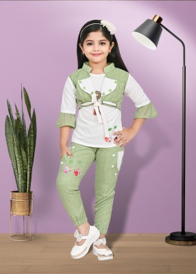 LR GIRLS Girls Party(Festive) Top Pant(GREEN)