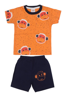 happiee bears Baby Boys Casual T-shirt Shorts(Orange)