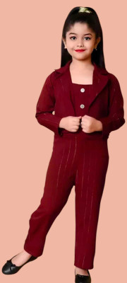 S K MAHIR FASHION Girls Party(Festive) Top Pant, Jacket(MAROON)