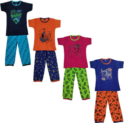 NK TRENDZ Boys & Girls Casual T-shirt Track Pants(Multicolor (Pack of 4) 55)