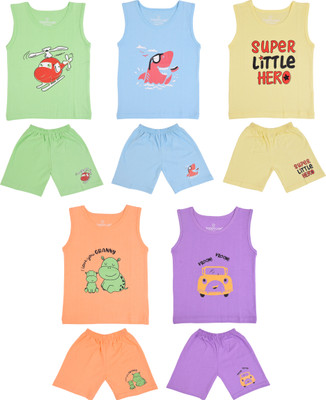 Toddylon Baby Boys & Baby Girls Casual Vest Pyjama(Sky Blue, Orange, Purple, Yellow, Green)